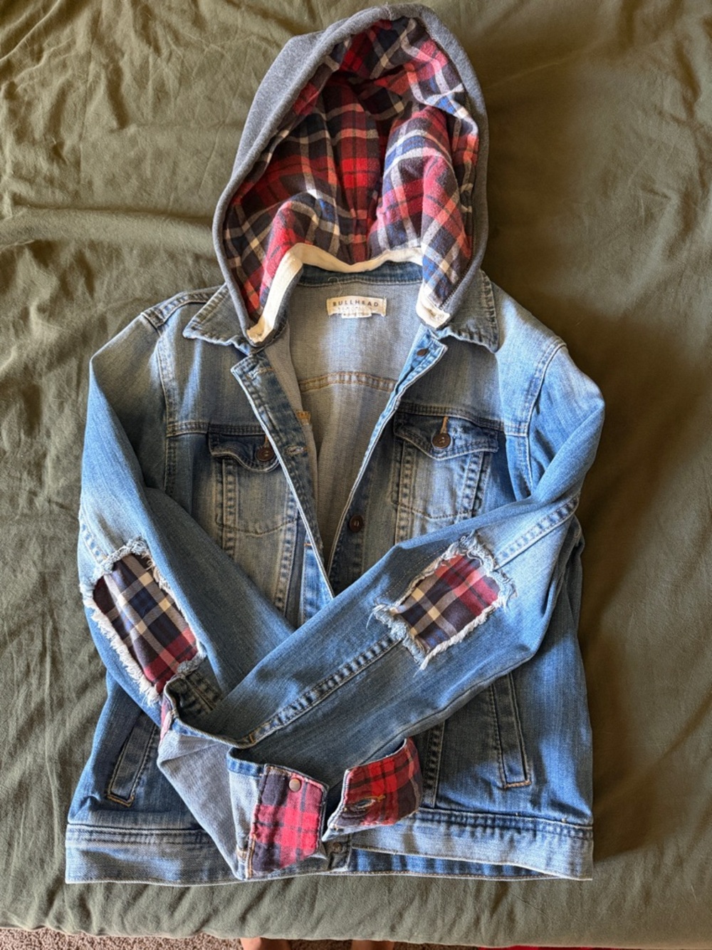 Wellensteyn Light Wash Denim Hooded Jacket with Plaid Lining